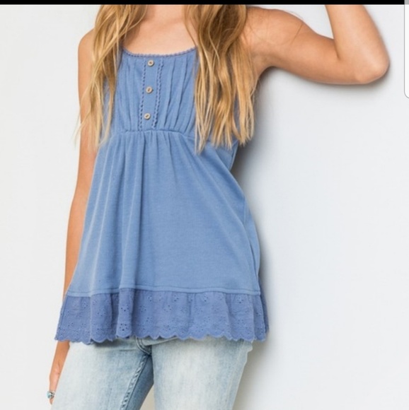 RELISTED Girls powder blue eyelet trim camisole - Picture 4 of 4